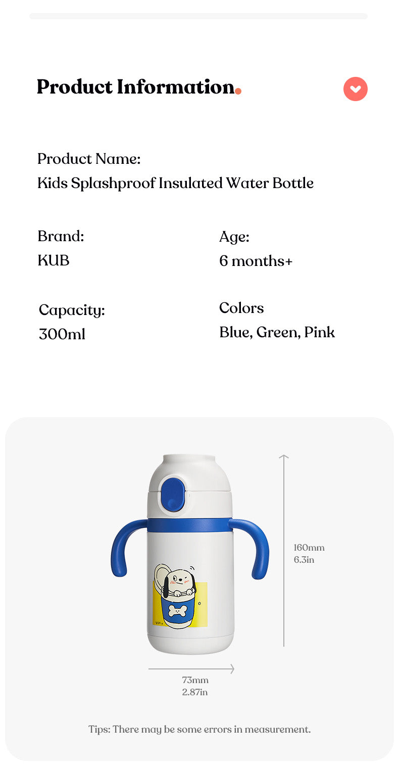 Kids splashproof insulated water bottle